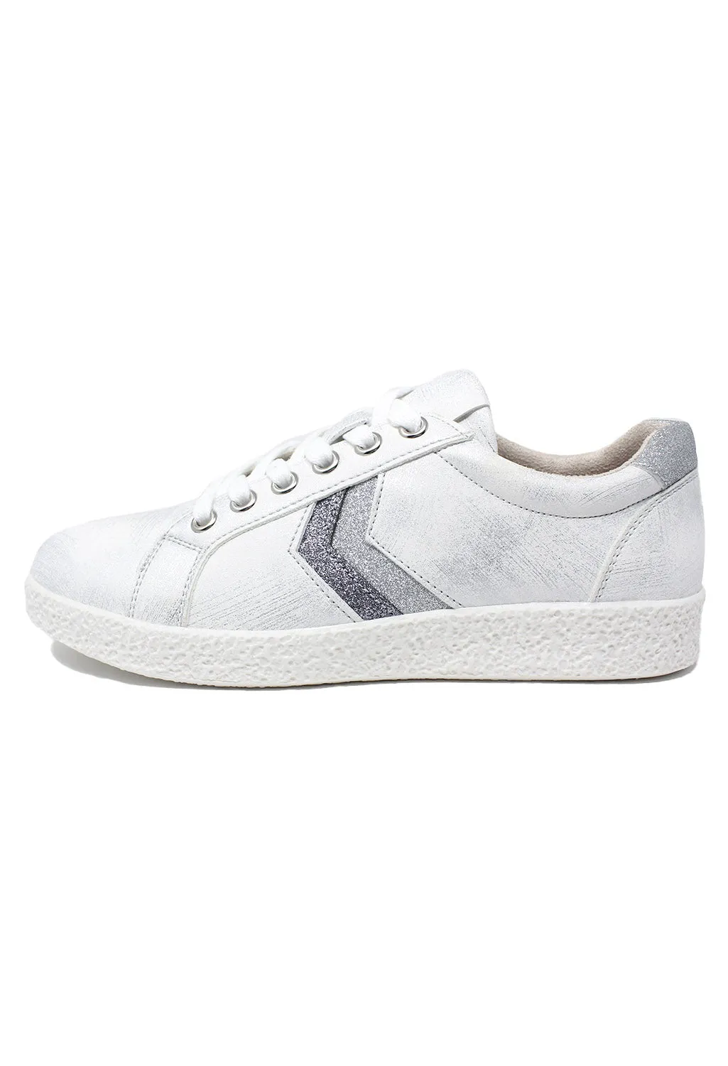Silver Laced Trainers with Zig-Zag Glitter Stripes