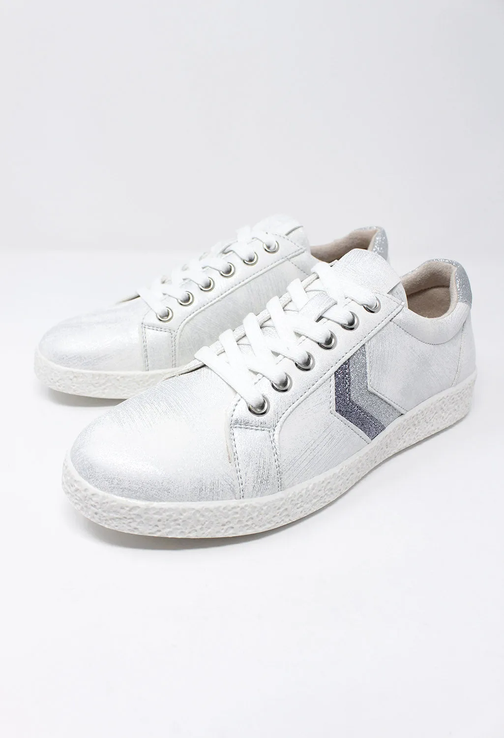 Silver Laced Trainers with Zig-Zag Glitter Stripes