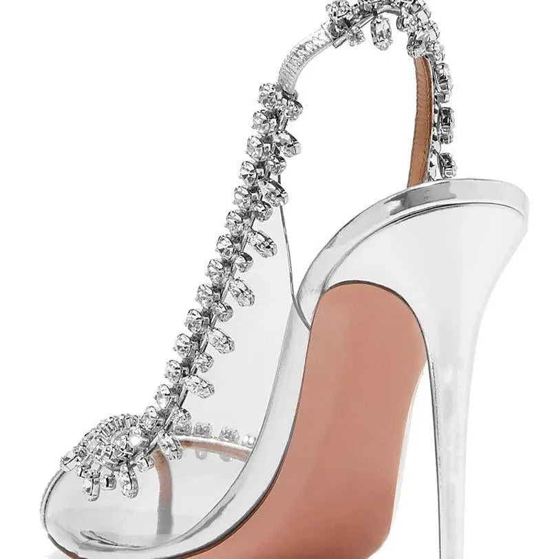 Silver Rhinestone High Heel Metallic Sandals
