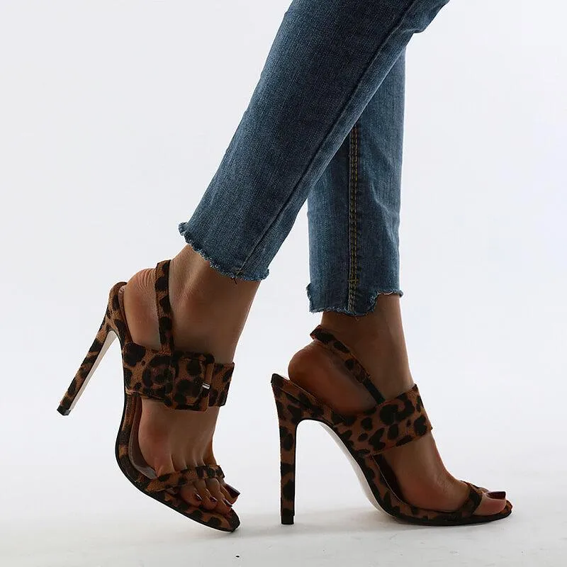 Snakeskin Leopard Leather Buckle Sandals