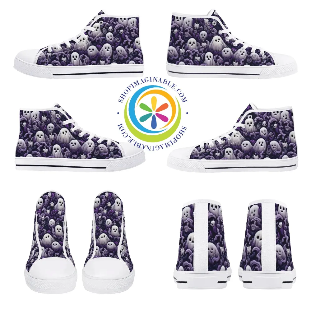 Spook-Tacular Ghosts Ladies High Top Canvas Shoes
