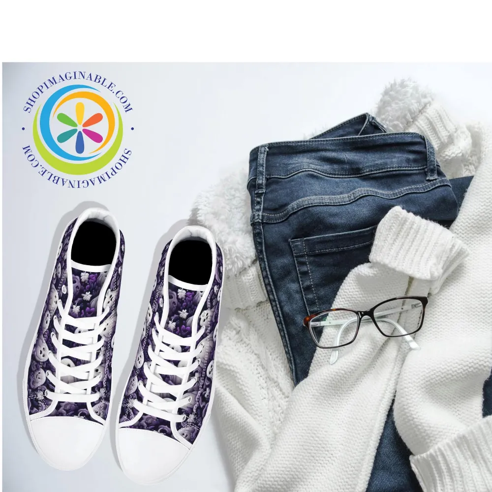 Spook-Tacular Ghosts Ladies High Top Canvas Shoes