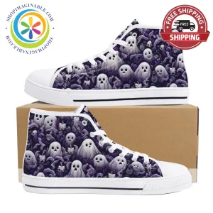 Spook-Tacular Ghosts Ladies High Top Canvas Shoes