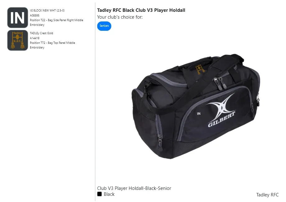 Tadley RFC Black Club V3 Player Holdall