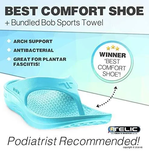 Telic Unisex Arch Support Flip Flops & Bob Sports Towel Shoe | $55 Value Midnight Black