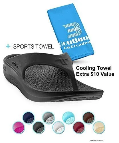 Telic Unisex Arch Support Flip Flops & Bob Sports Towel Shoe | $55 Value Midnight Black