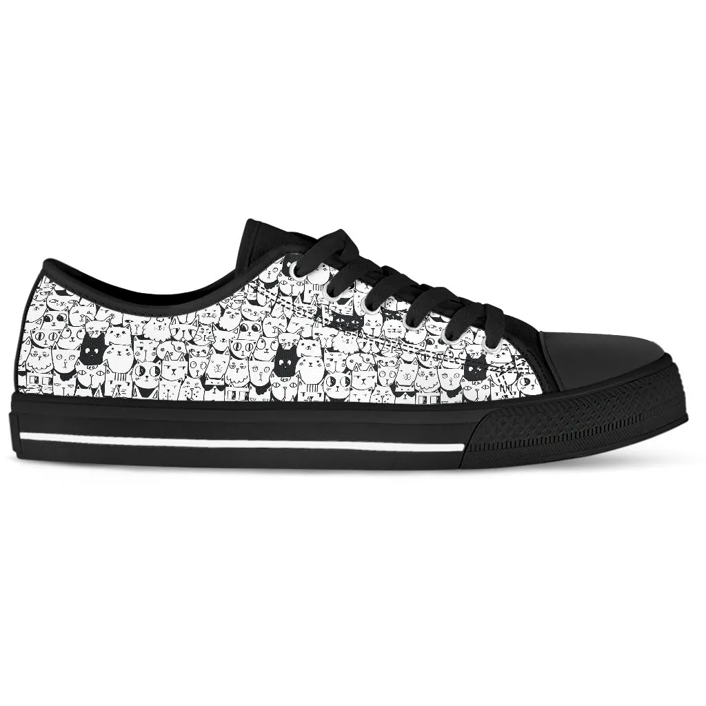 Tiny Cat Faces Women's Low Top Shoes Animal Sneakers