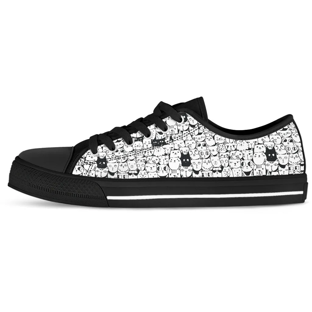 Tiny Cat Faces Women's Low Top Shoes Animal Sneakers