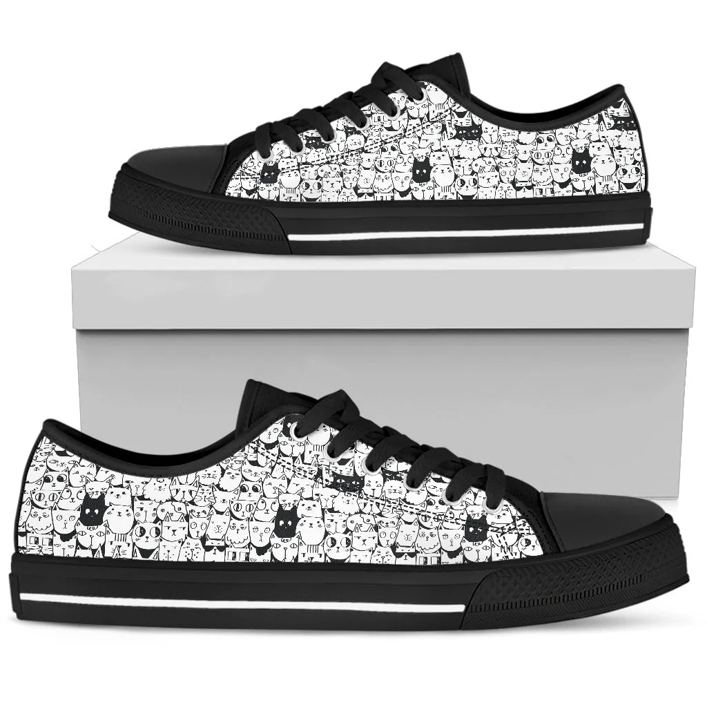 Tiny Cat Faces Women's Low Top Shoes Animal Sneakers