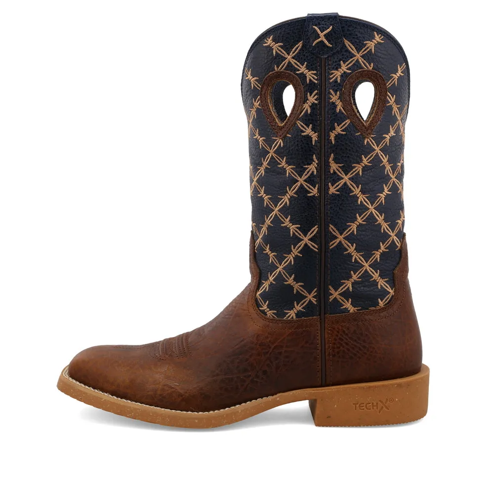 'Twisted X' Men's 12" Tech X Western Square Toe - Rustic Brown/ Navy