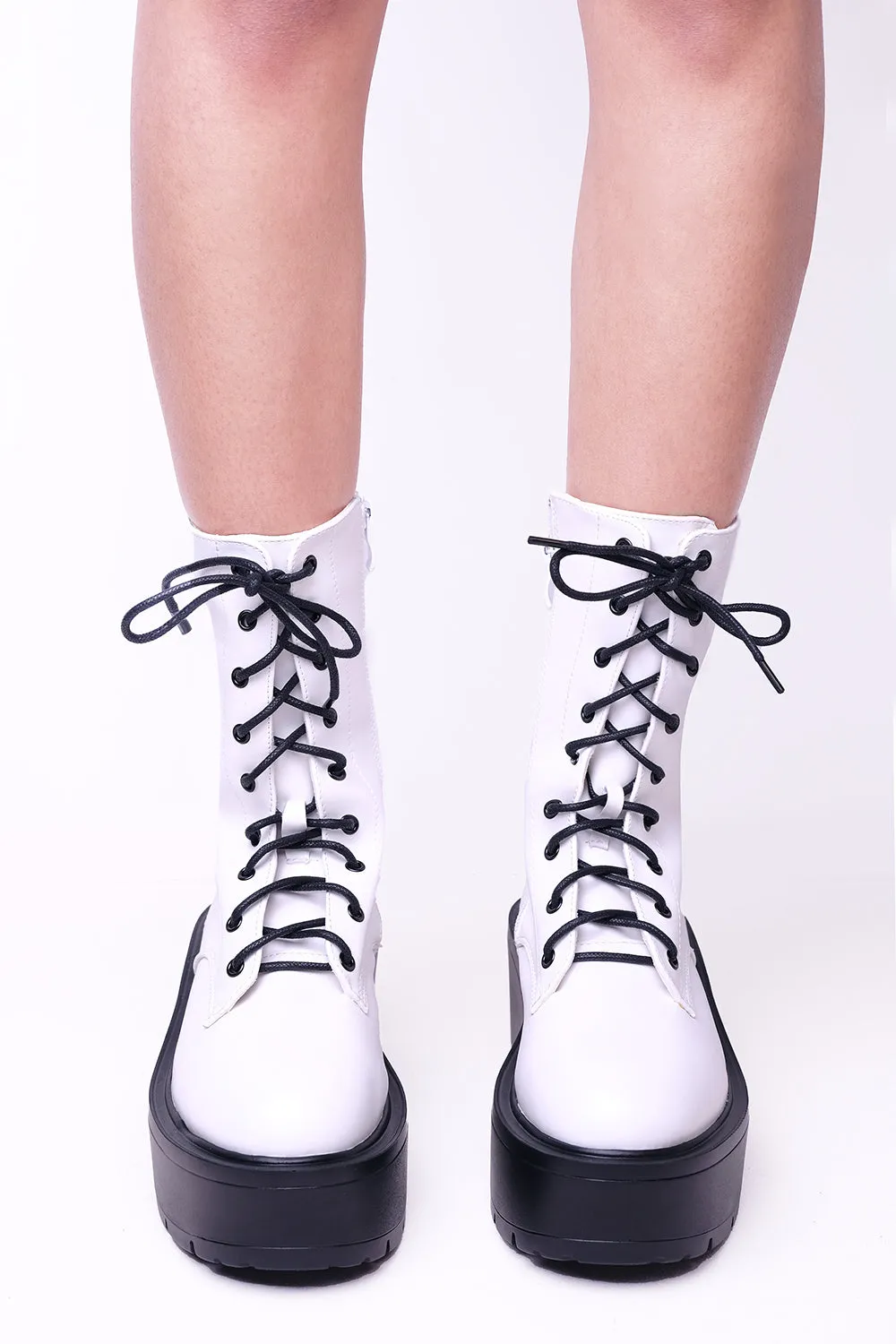 White PU Chunky Thick Sole Boot