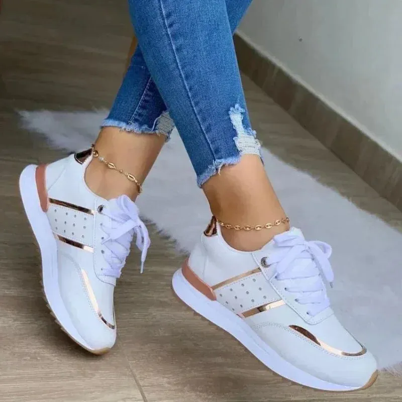 Women Wedges Sneakers Lace Up Breathable Sports Shoes