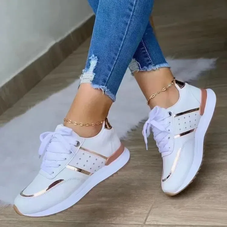 Women Wedges Sneakers Lace Up Breathable Sports Shoes