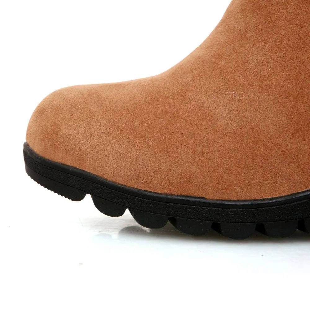 Women's fuzzy plush warm wedge heeled mid calf snow boots