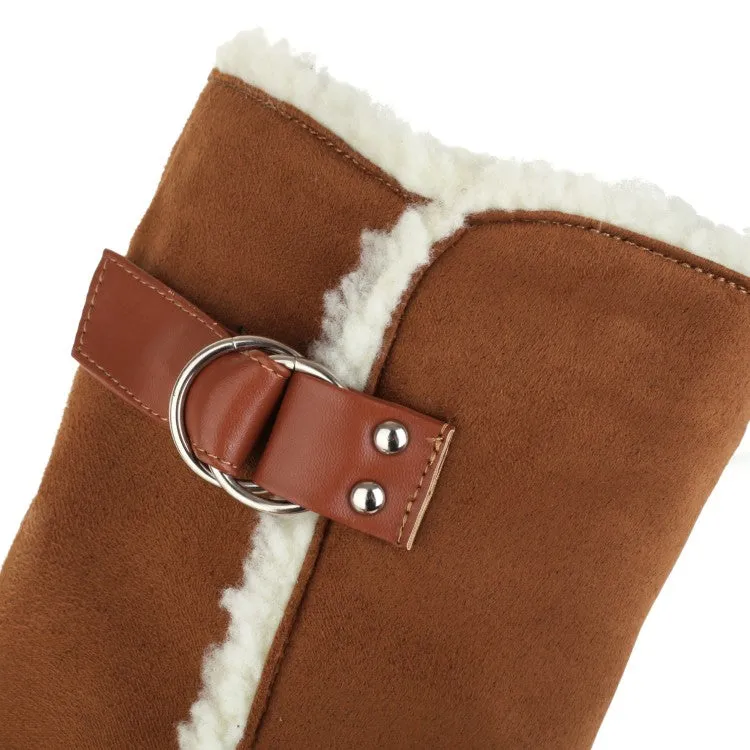 Women's Lamb Wool Patchwork Puppy Heel Knee High Boots