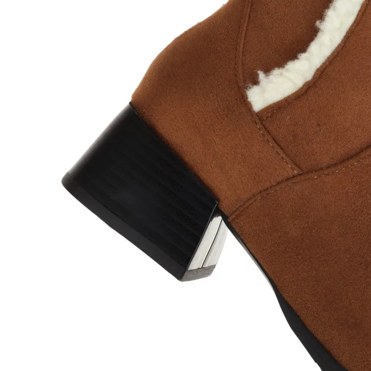Women's Lamb Wool Patchwork Puppy Heel Knee High Boots