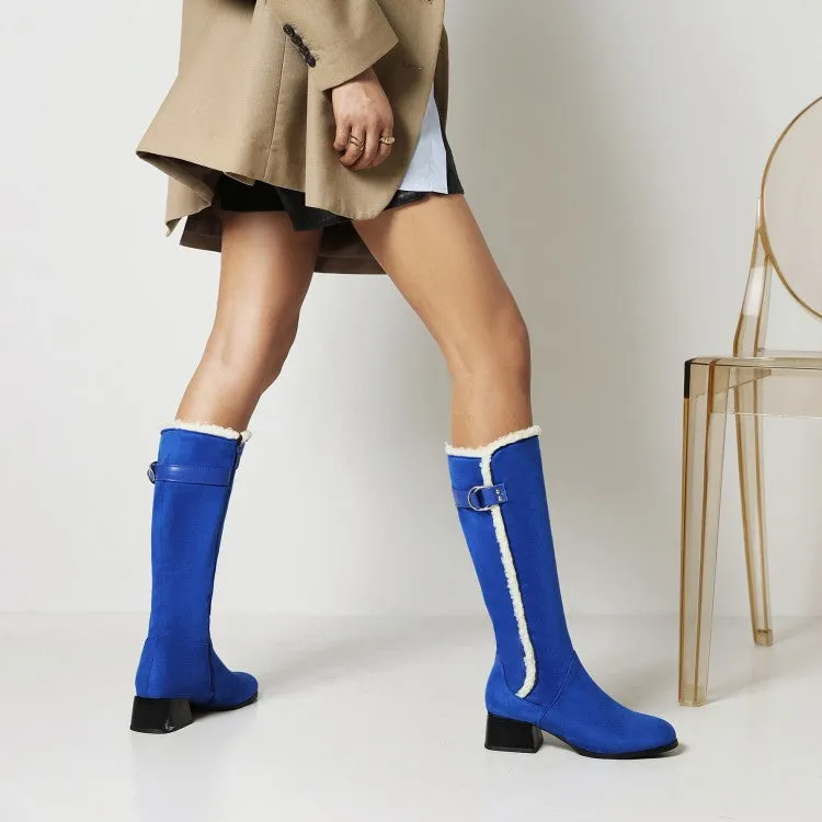 Women's Lamb Wool Patchwork Puppy Heel Knee High Boots