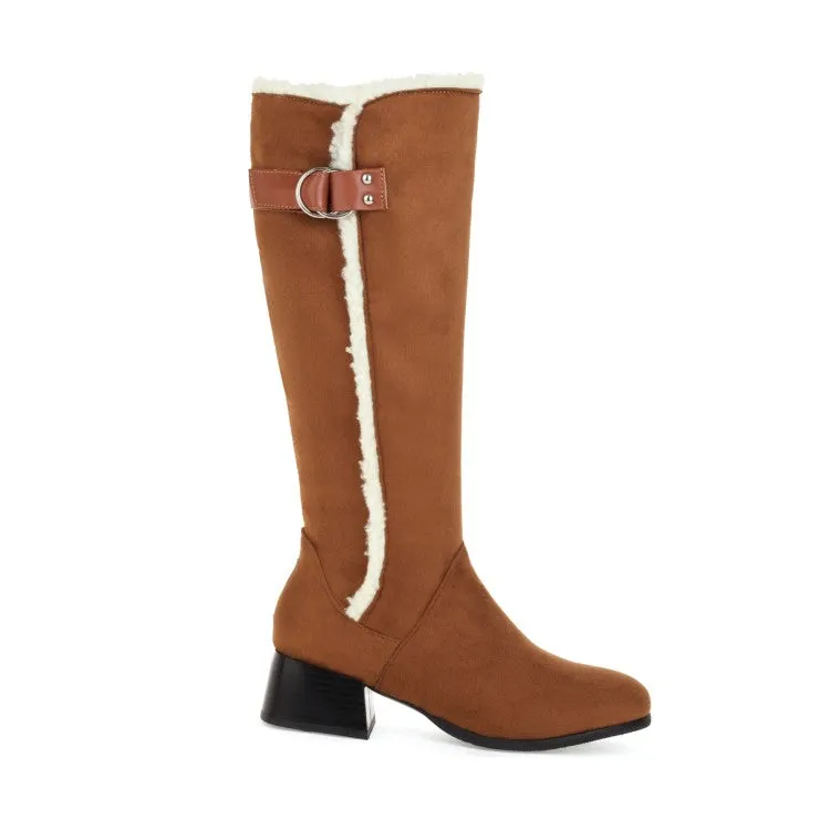 Women's Lamb Wool Patchwork Puppy Heel Knee High Boots