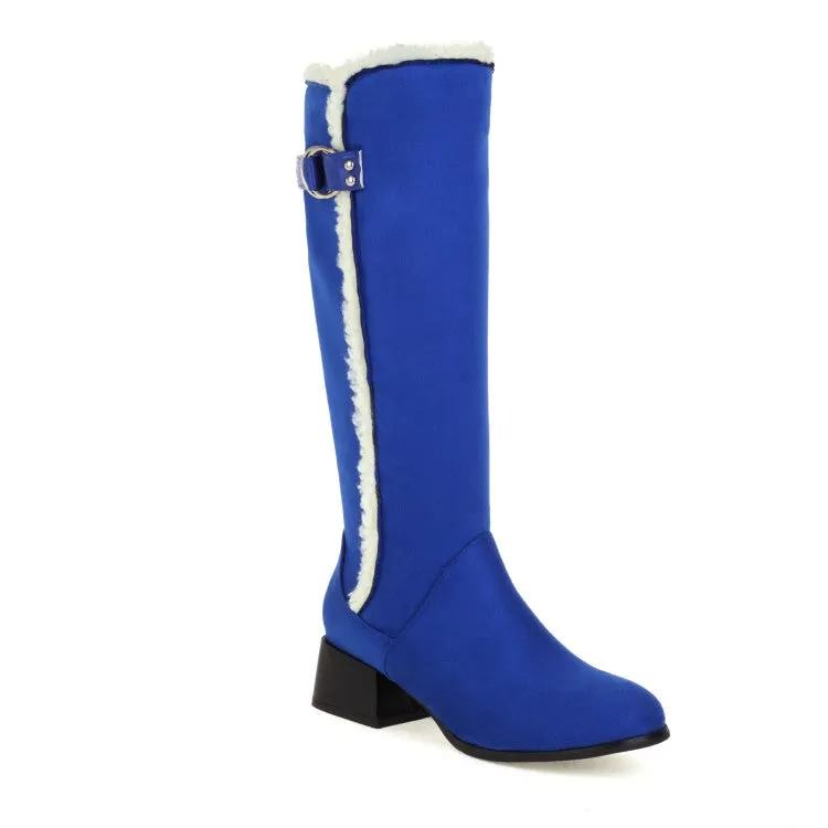 Women's Lamb Wool Patchwork Puppy Heel Knee High Boots