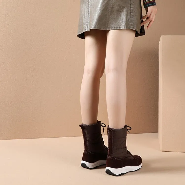 Women's Leather Platform Wedges Heels Down Short Snow Boots