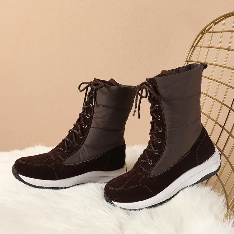 Women's Leather Platform Wedges Heels Down Short Snow Boots