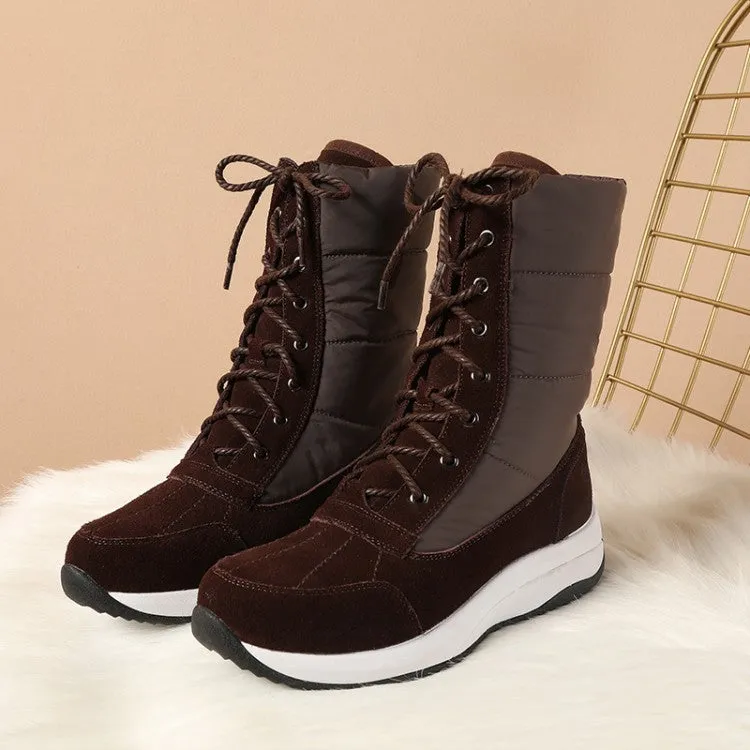 Women's Leather Platform Wedges Heels Down Short Snow Boots