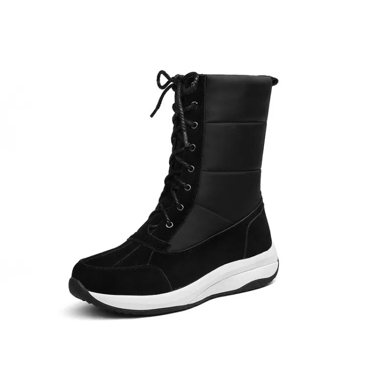 Women's Leather Platform Wedges Heels Down Short Snow Boots
