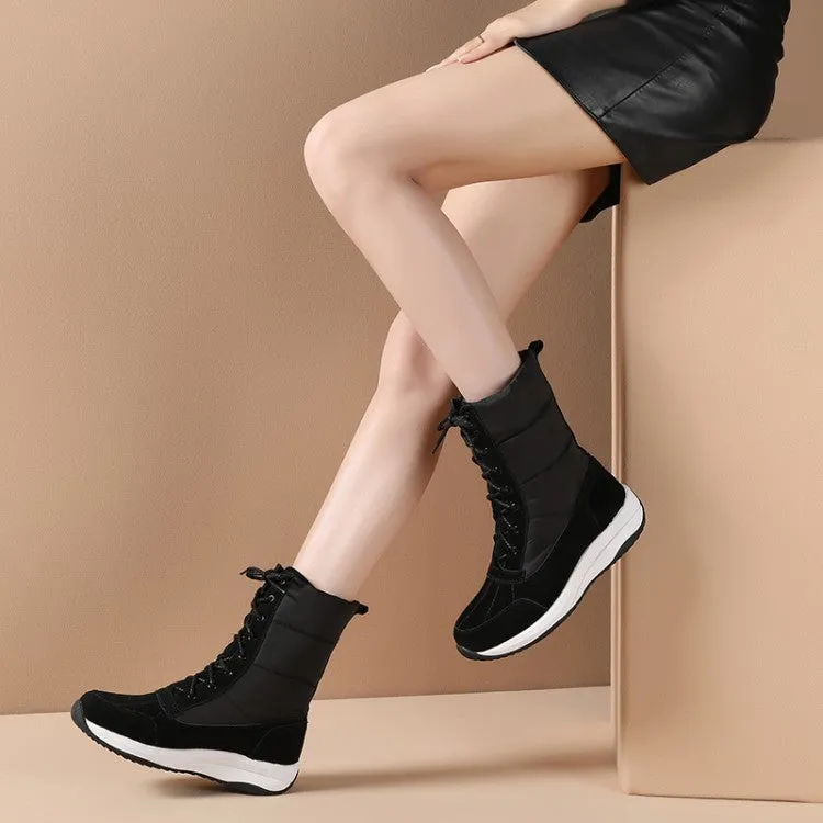 Women's Leather Platform Wedges Heels Down Short Snow Boots
