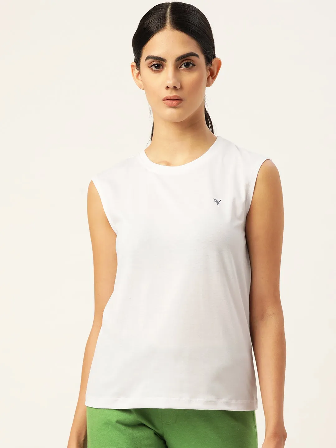 Women'S Premium  Cotton Lycra Smart Fit Sleeveless Solid T-Shirts