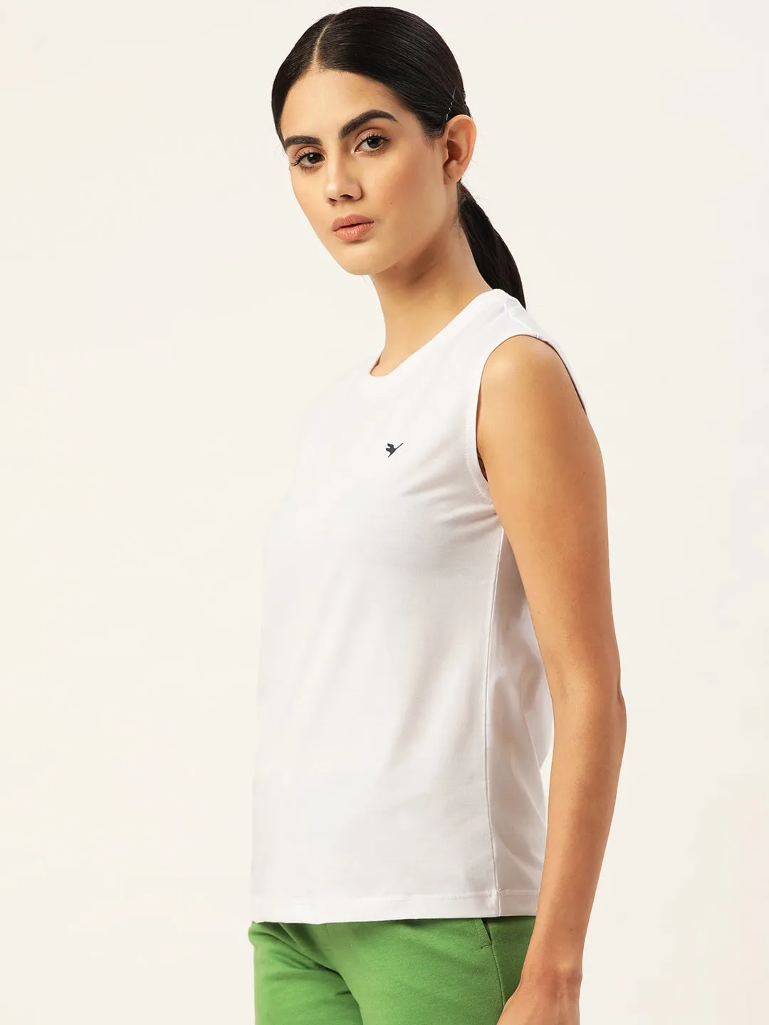 Women'S Premium  Cotton Lycra Smart Fit Sleeveless Solid T-Shirts
